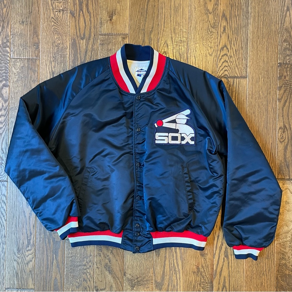Vintage Pyramid Chicago White Sox Blue Satin Bomber Jacket Size XL 80s Retro MLB